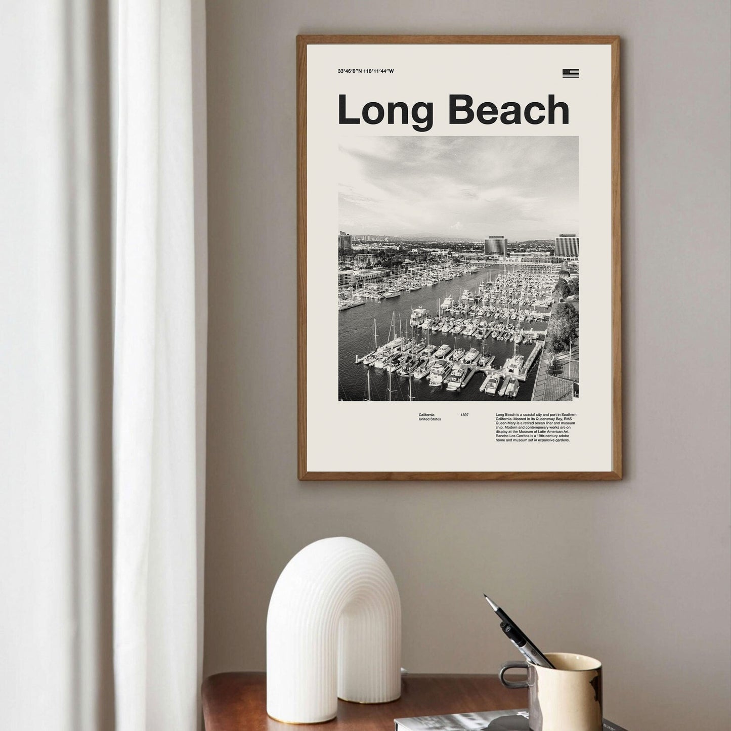 Long Beach City Art Print | Long Beach Poster | Long Beach Wall Art | Mid Century Poster | Travel Print Art | California