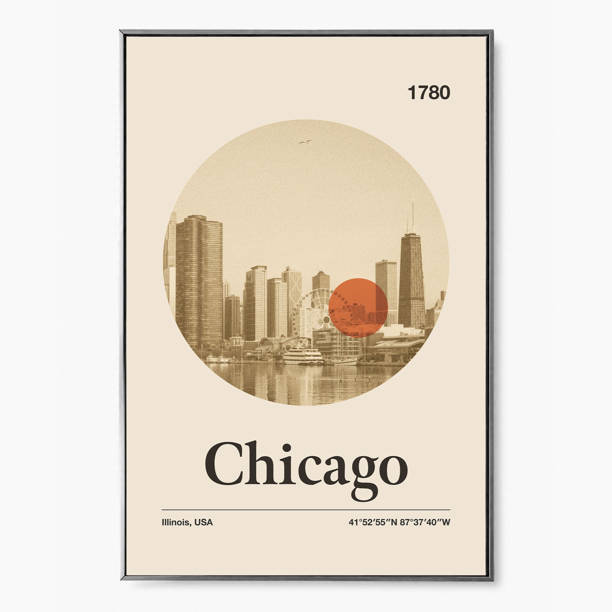 Chicago - Poster - city poster, travel poster, chicago, illinois, city line