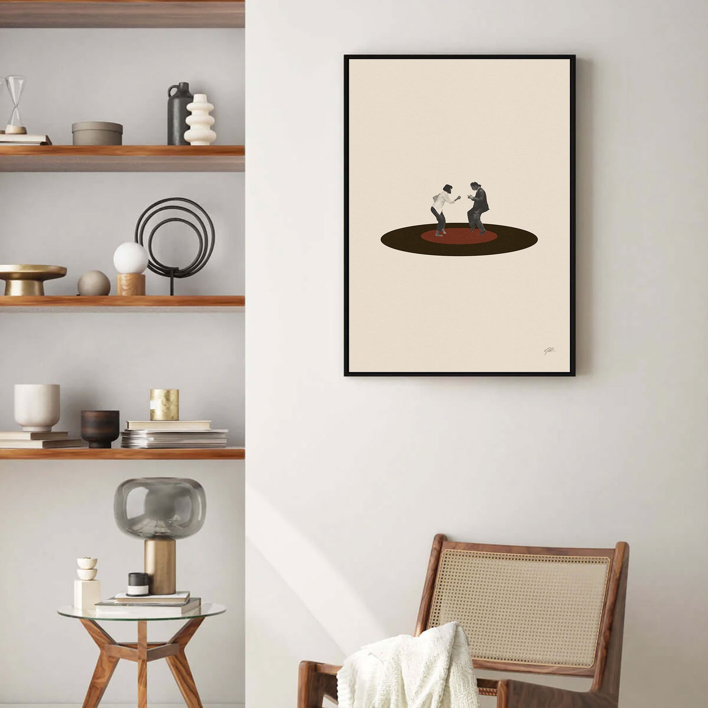 Minimalist print art of the movie Pulp Fiction featuring Uma Thurman dancing with John Travolta