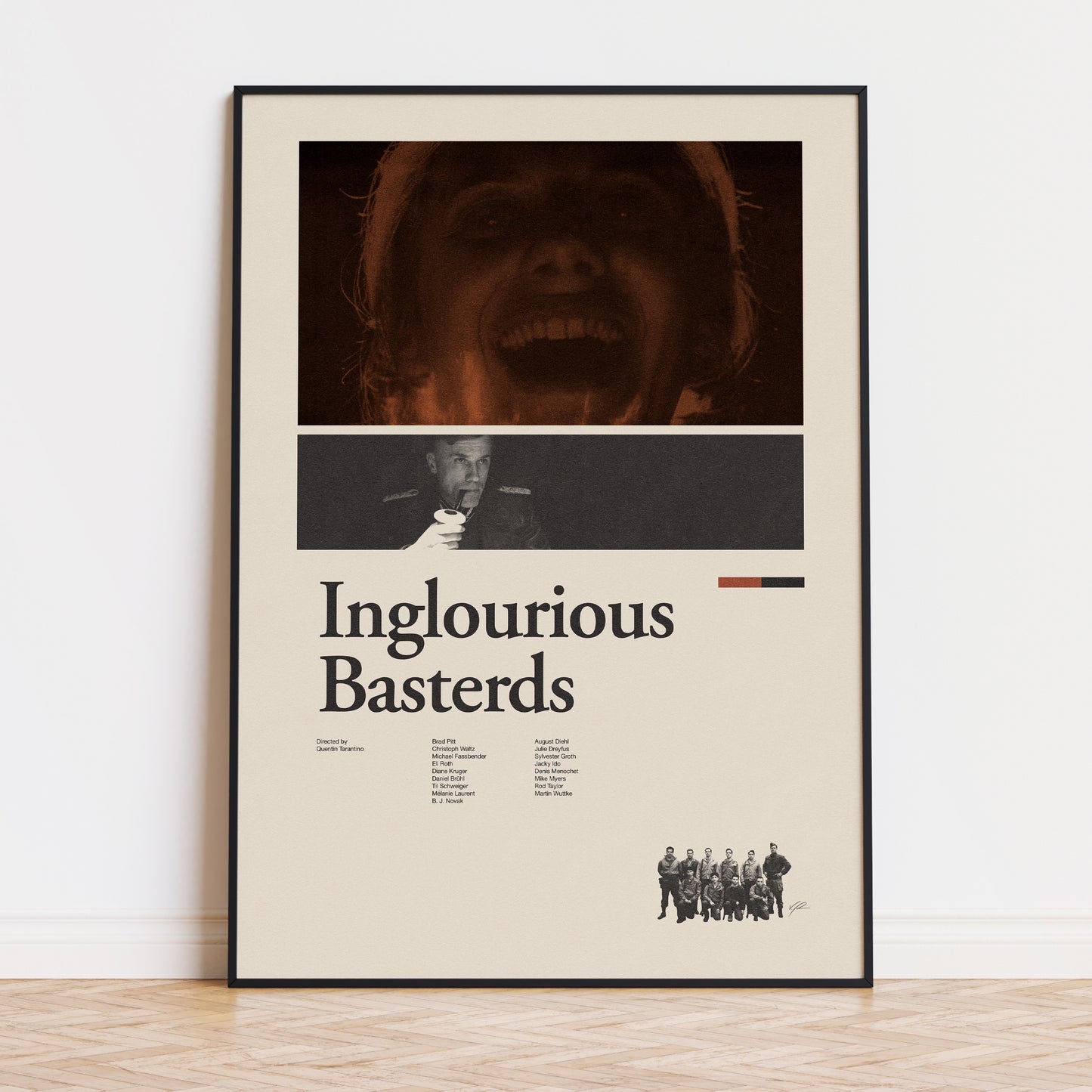 A framed Inglourious Basterd movie poster featuring Brad Pitt