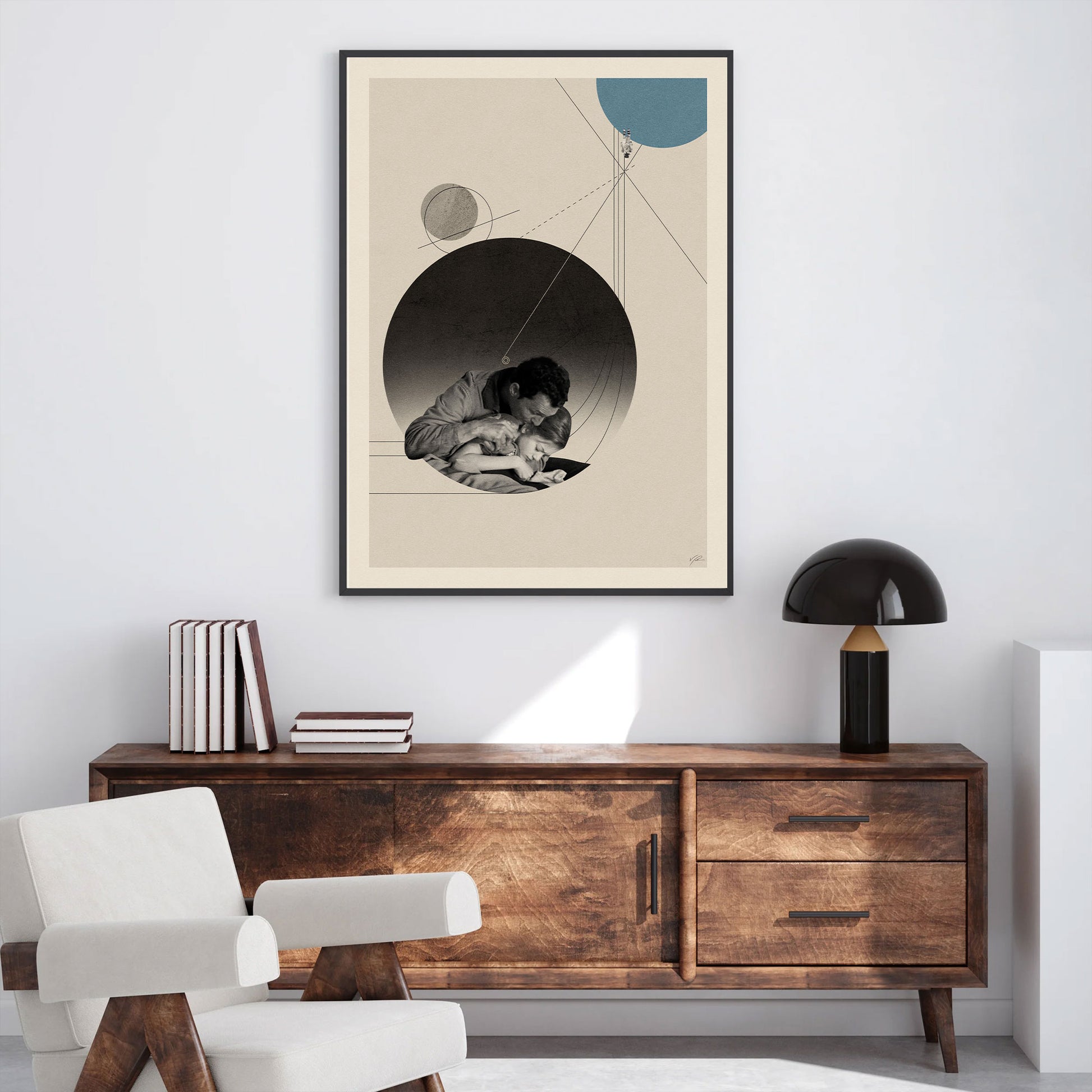 minimalist abstract print art featuring a scene from movie Interstella by Christopher Nolan