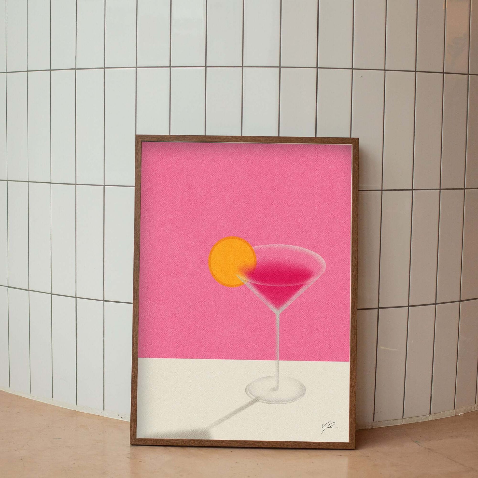 Cosmopolitan Cocktail Minimalist Poster - Poster - bar cart poster, cocktail poster, cosmopolitan
