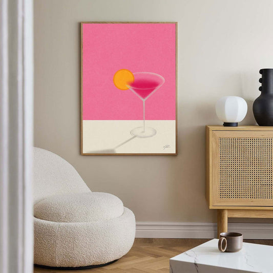 Cosmopolitan Cocktail Minimalist Poster - Poster - bar cart poster, cocktail poster, cosmopolitan
