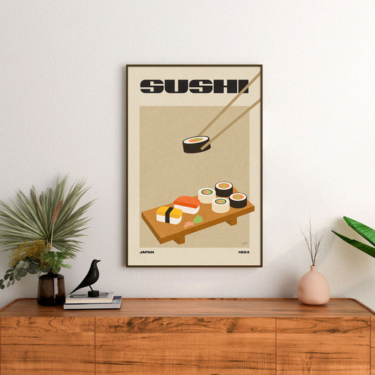 Sushi Poster - Poster - bauhaus, food poster, mid-century, mid-century print