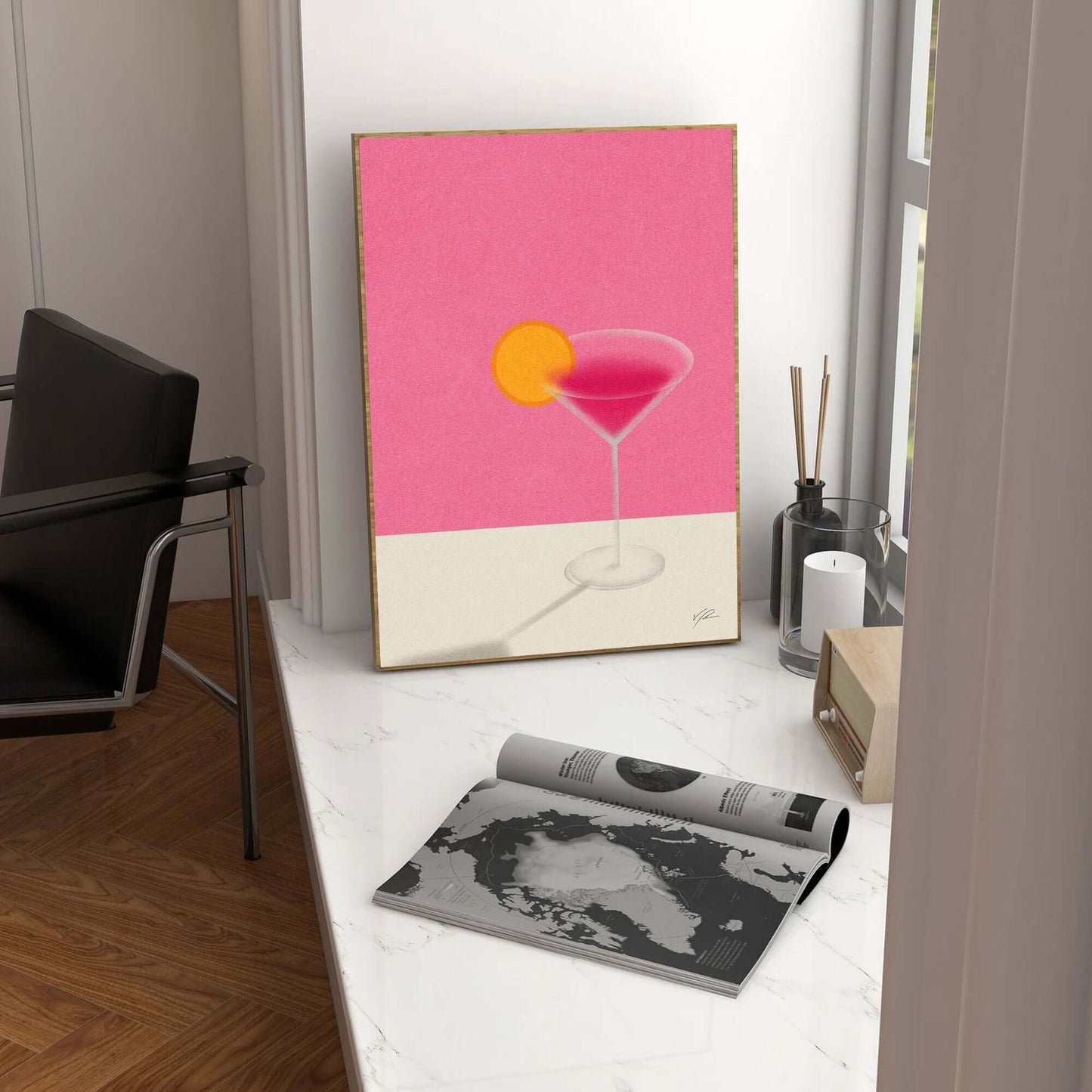 Cosmopolitan Cocktail Minimalist Poster - Poster - bar cart poster, cocktail poster, cosmopolitan