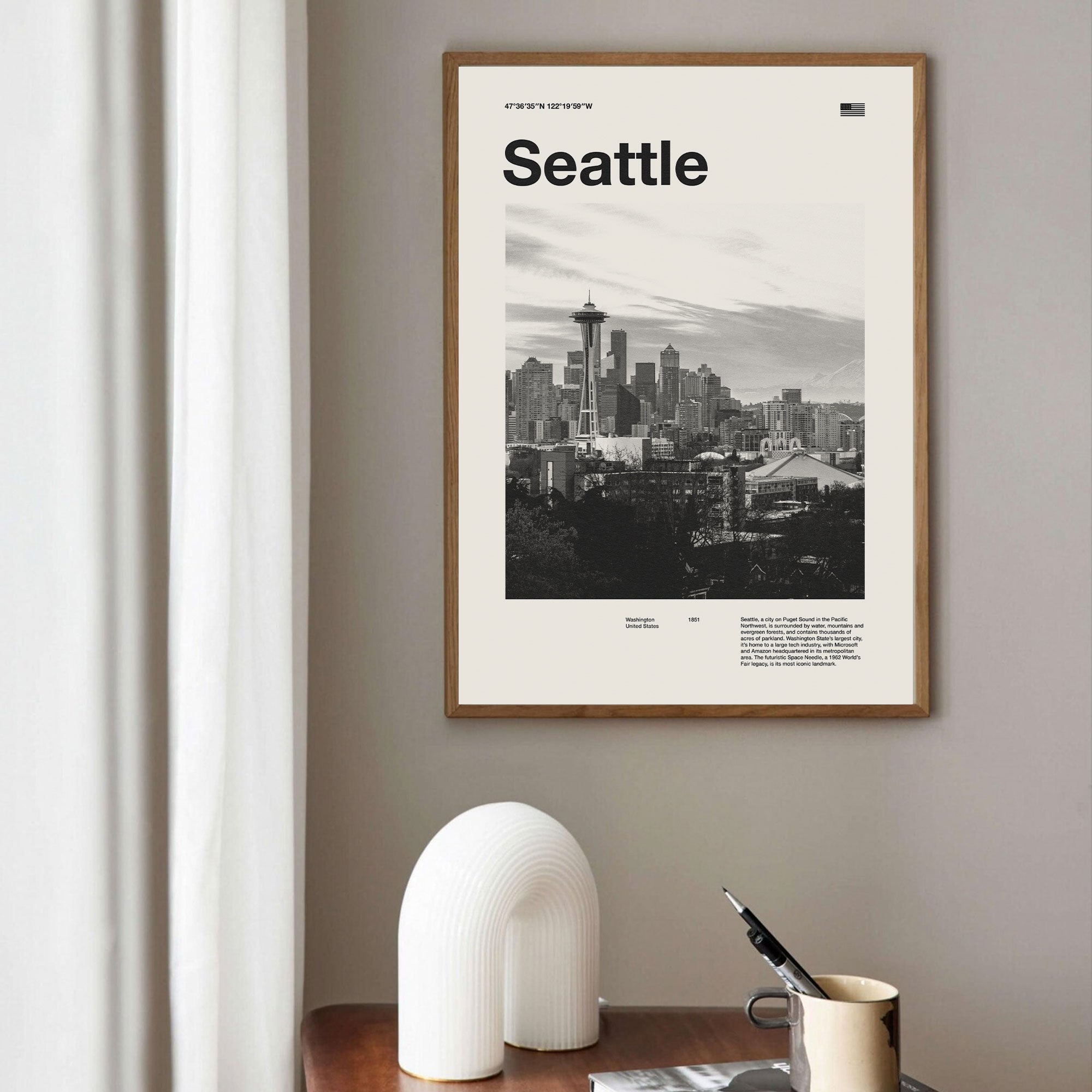 Seattle City Poster Inspired Movie Poster - Mid-Century Wall Art