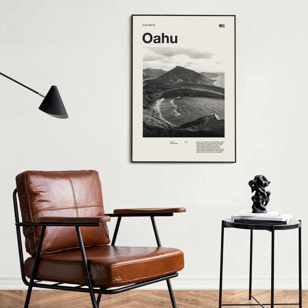 Oahu City Poster Inspired Movie Poster - Mid-Century Wall Art