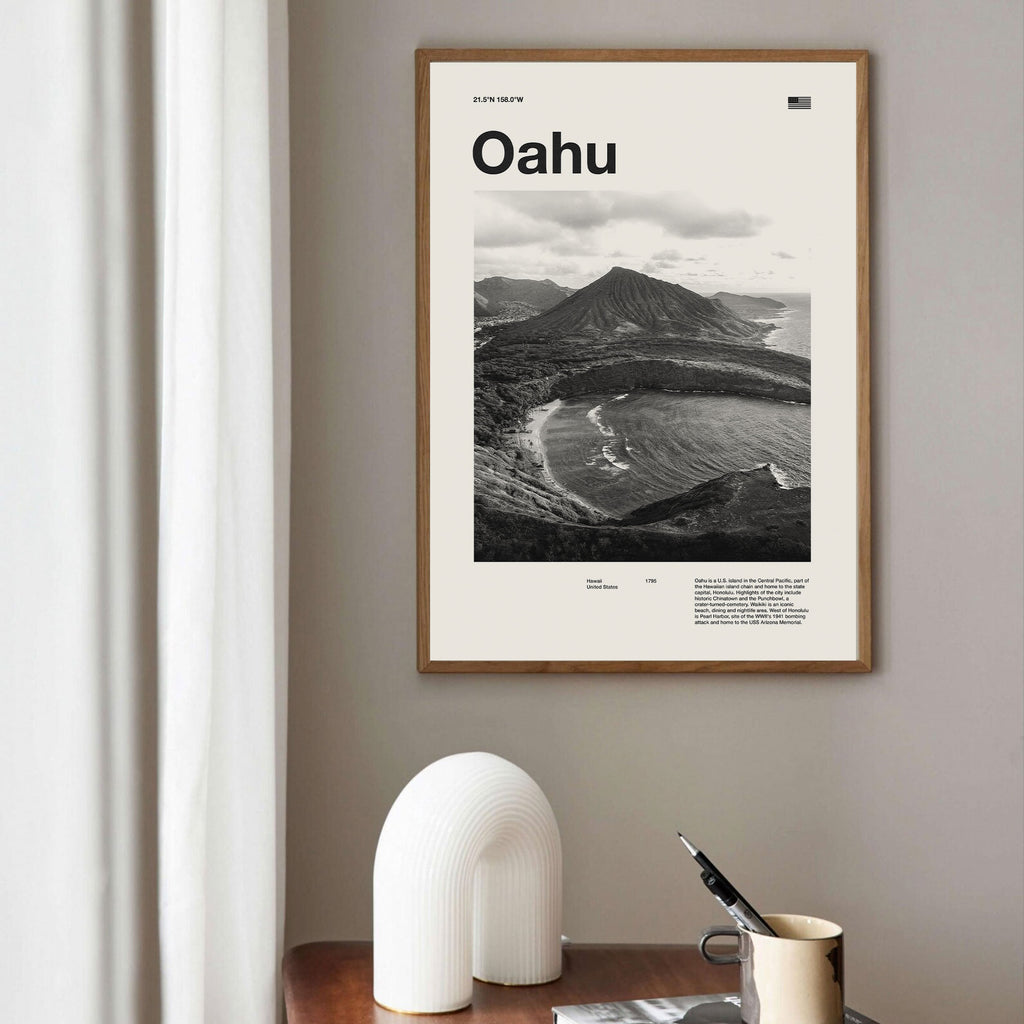 Oahu City Poster Inspired Movie Poster - Mid-Century Wall Art