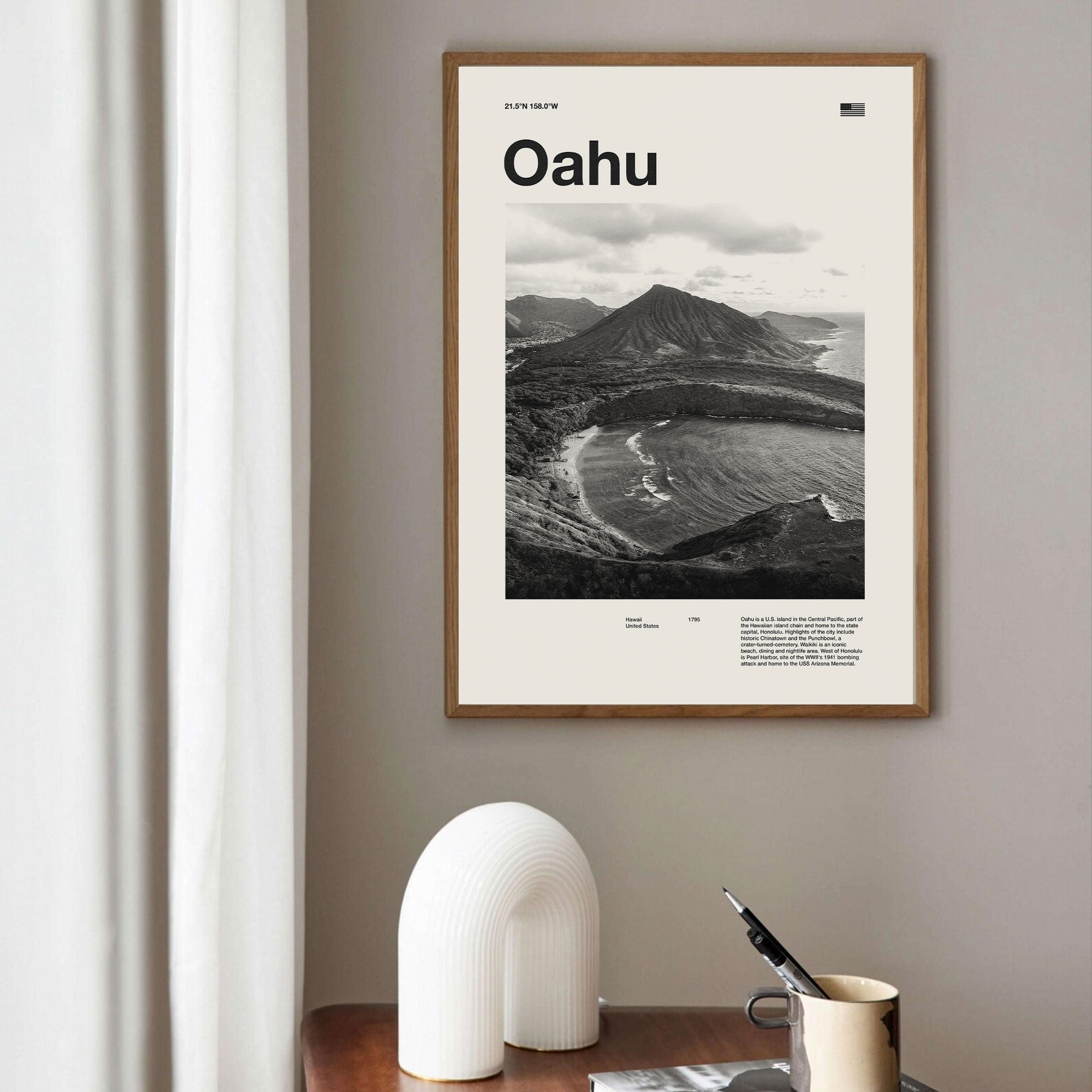 Oahu City Poster Inspired Movie Poster - Mid-Century Wall Art