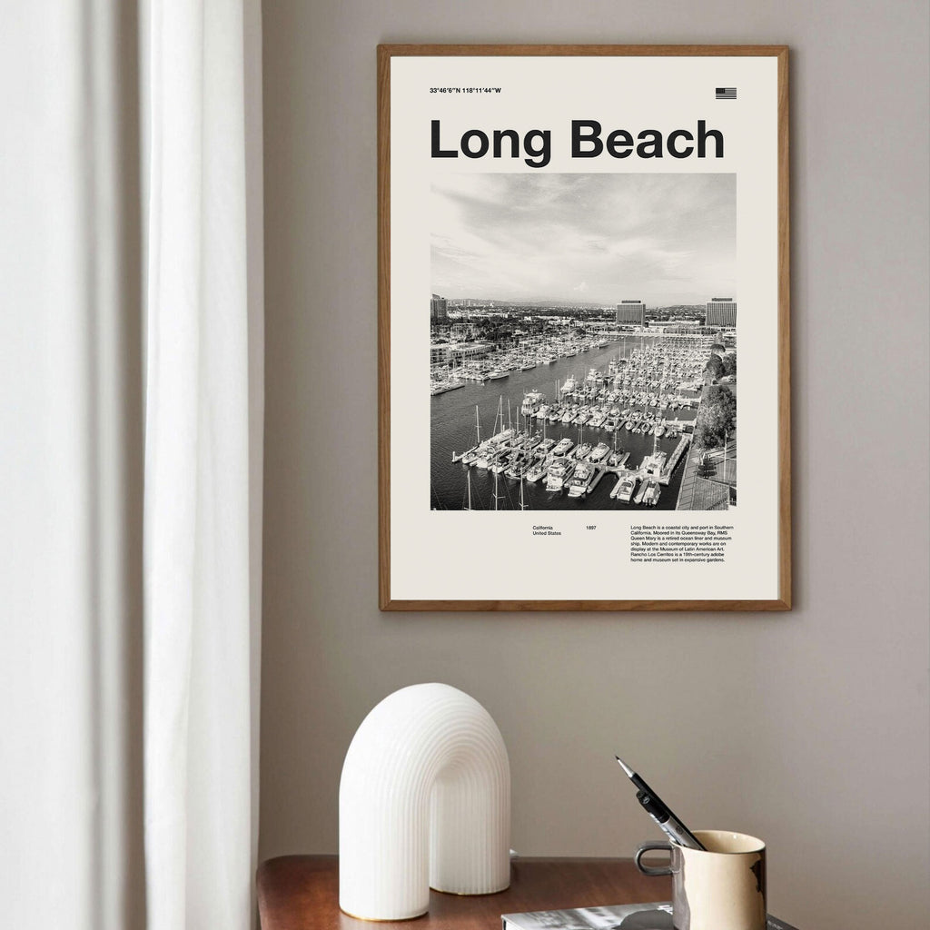 Long Beach City Inspired Movie Poster - Mid-Century Wall Art