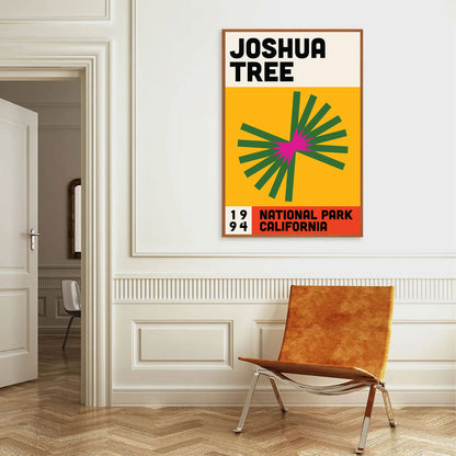 an abstract Joshua Tree National Park poster hang on the wall in a living room