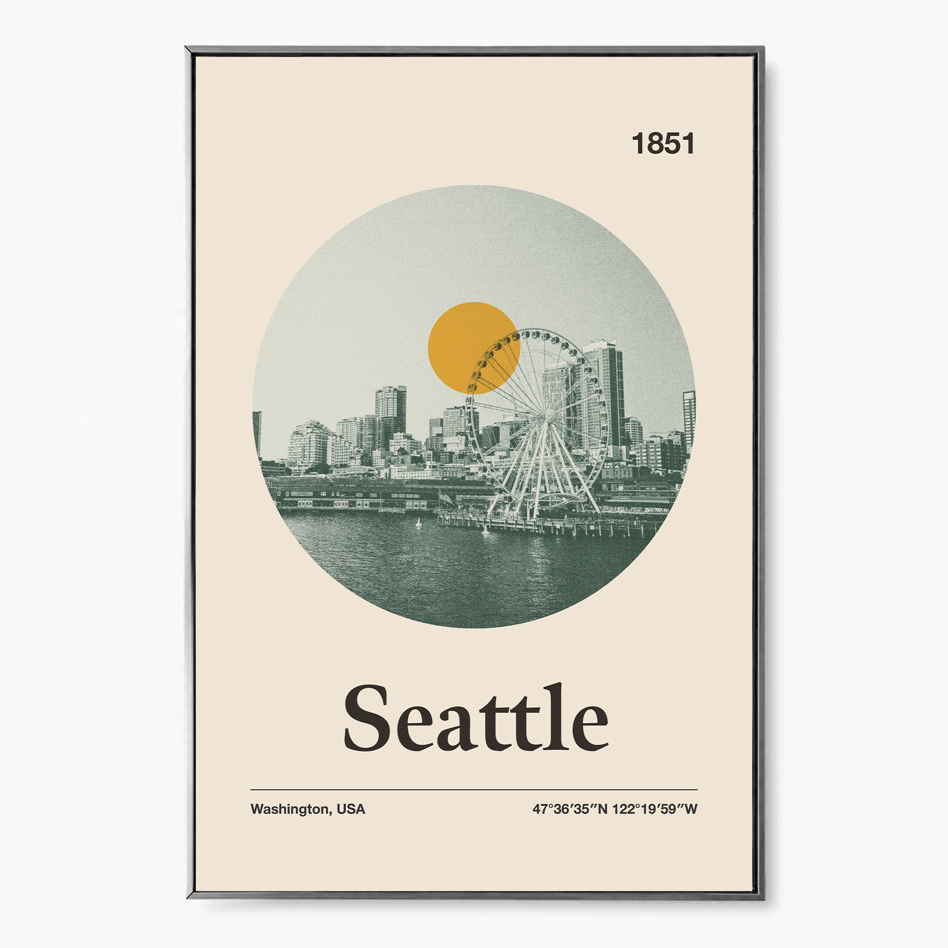 Seattle - Poster - city poster, travel poster, seattle city, city line, print art, washington