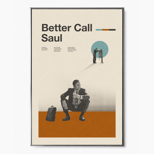 Saul Goodman sitting on the ground in a print art inspired by the TV series Better Call Saul