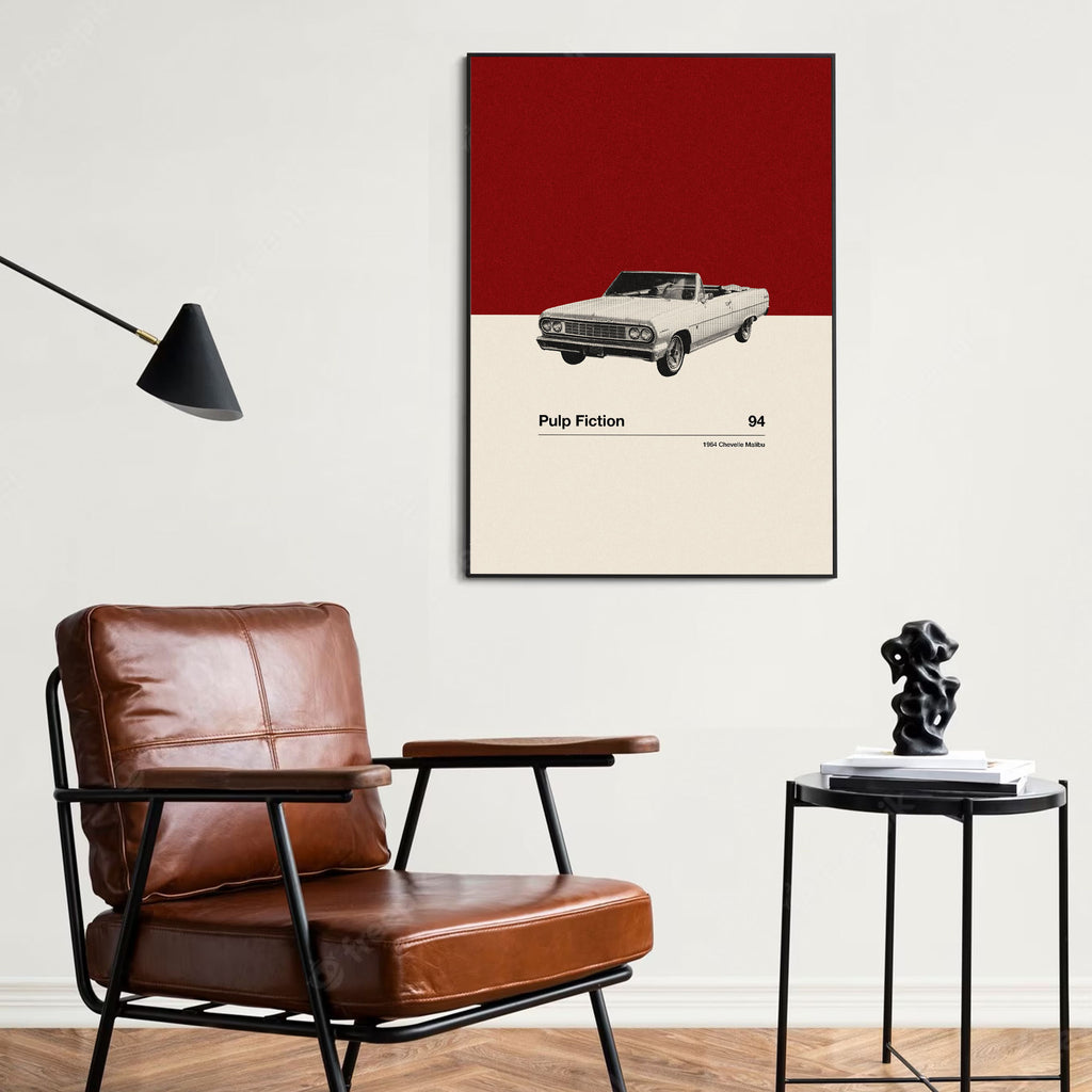 Pulp Fiction Car Poster Inspired Movie Poster - Mid-Century Wall Art