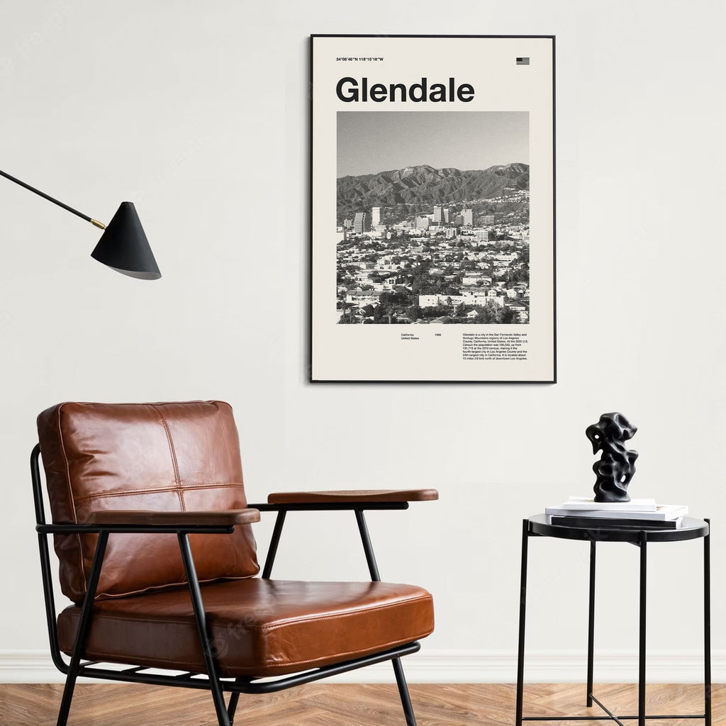 Glendale City Poster Inspired Movie Poster - Mid-Century Wall Art