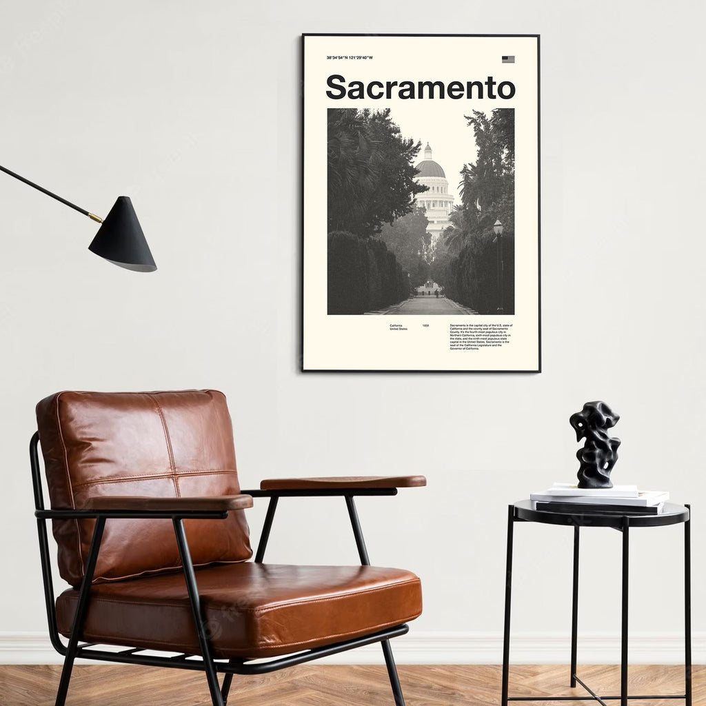 Sacramento City Poster Inspired Movie Poster - Mid-Century Wall Art