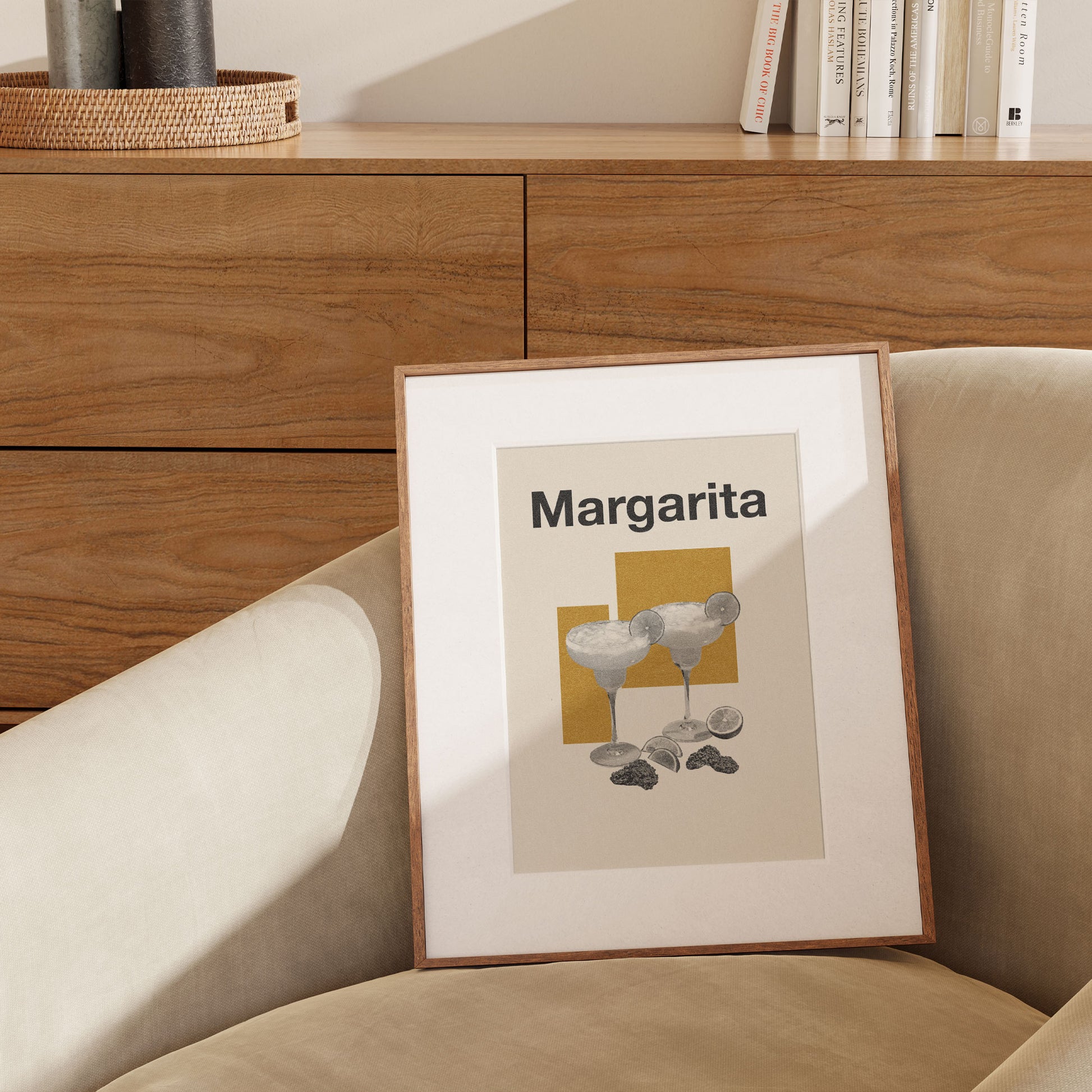 A Margarita cocktail poster by thewallflowerclub in a living room.