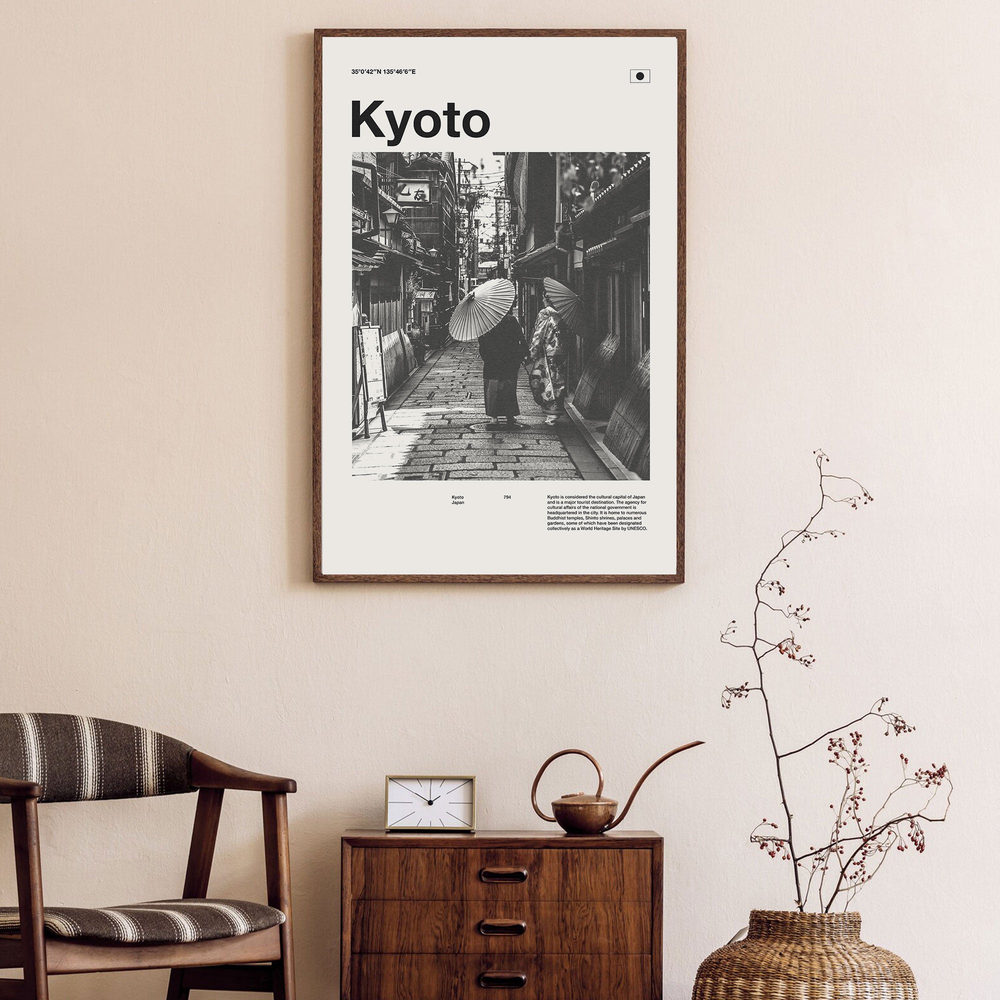 Kyoto City Poster Inspired Movie Poster - Mid-Century Wall Art