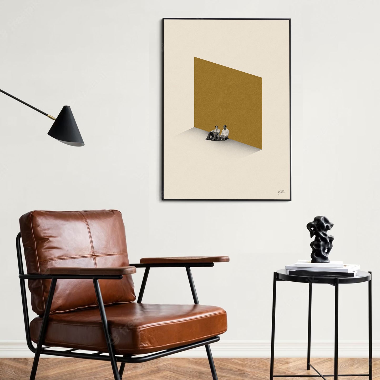 A room with a brown chair and a yellow Shawshank Redemption wall art from thewallflowerclub.