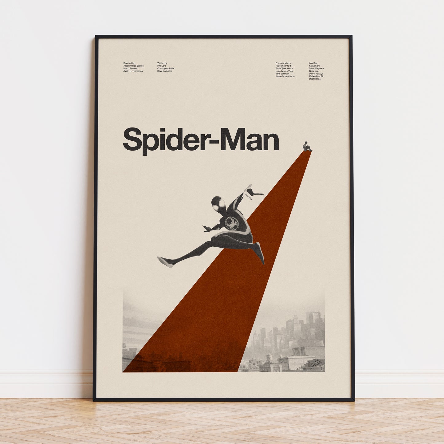Spider man movie print art in mid century modern style red abstract shape