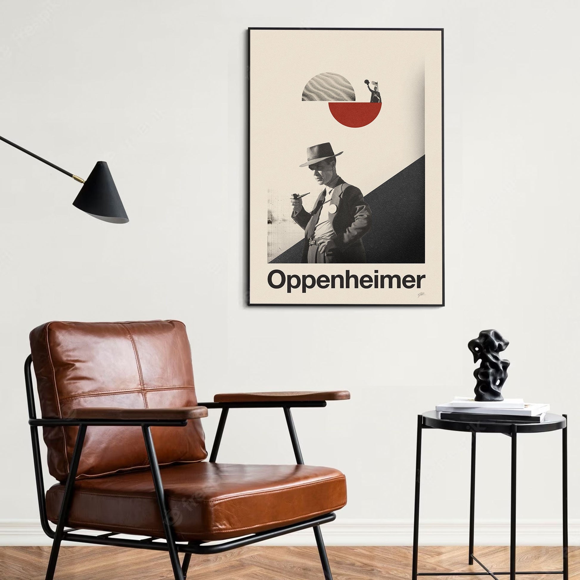 Poster of Oppenheimer movie by Christopher Nolan featuring a man in a hat smoking a cigar