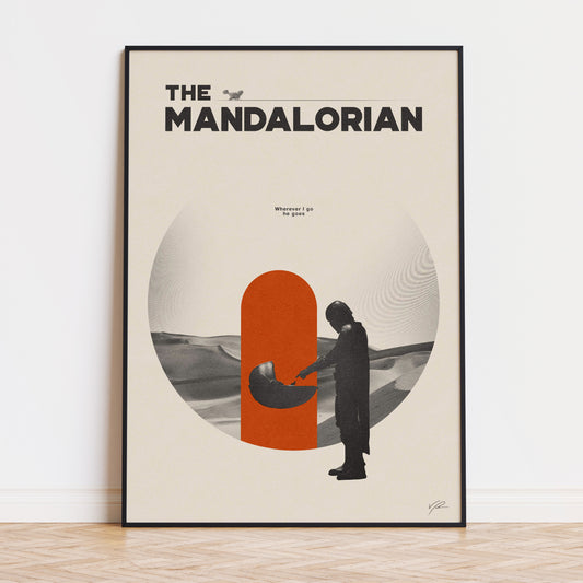 the mandalorian poster, Star Wars, baby Yoda, mid century modern movie poster, retro Star Wars poster, Star Wars the mandalorian